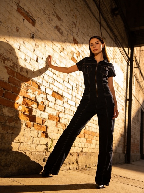 Guess Dark Blue Denim Zip Jumpsuit - Picture 2 of 4